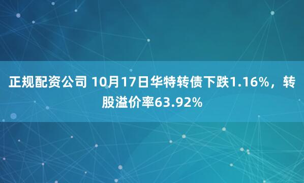 正规配资公司 10月17日华特转债下跌1.16%，转股溢价率63.92%