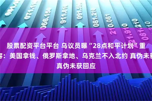 股票配资平台平台 乌议员曝“28点和平计划”重磅内容：美国拿钱、俄罗斯拿地、乌克兰不入北约 真伪未获回应